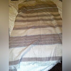 Beautiful scarf, extra long (72 in), extra wide (29 in) mauves, cream & gold.